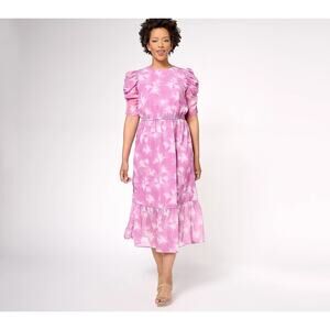 Destination 365 Printed Chiffon Midi Dress Rose Floral Size XL Romantic Flowy